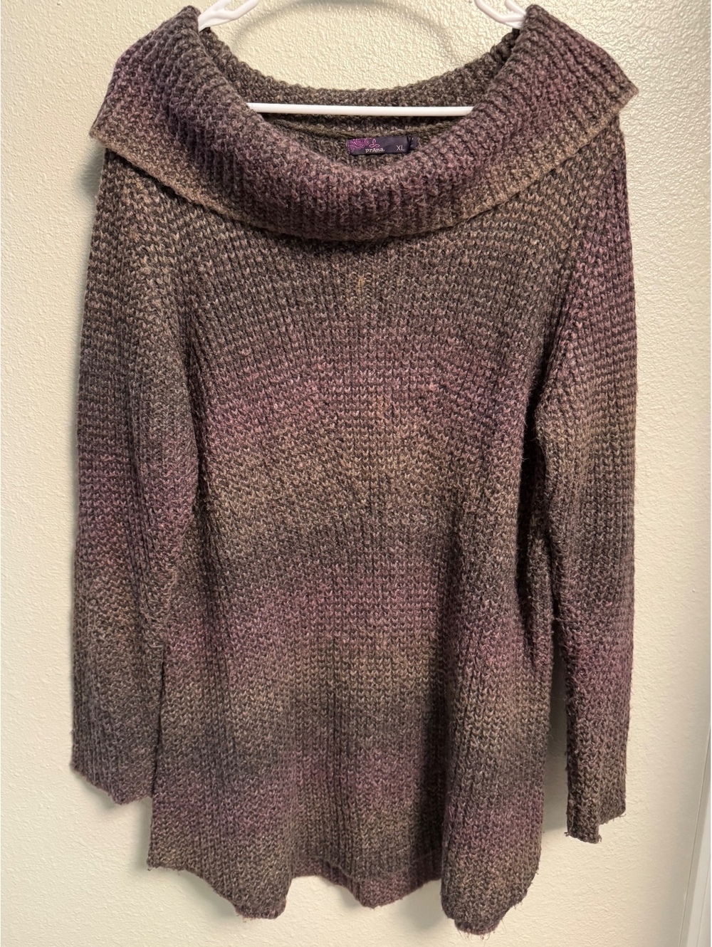 prAna Hunter Tunic Sweater Wool Blend Cowl Neck Ombré Purple / Brown - Size XL